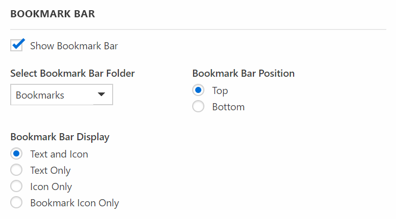 Bookmark bar settings