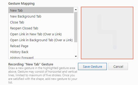 Settings for making a custom mouse gesture