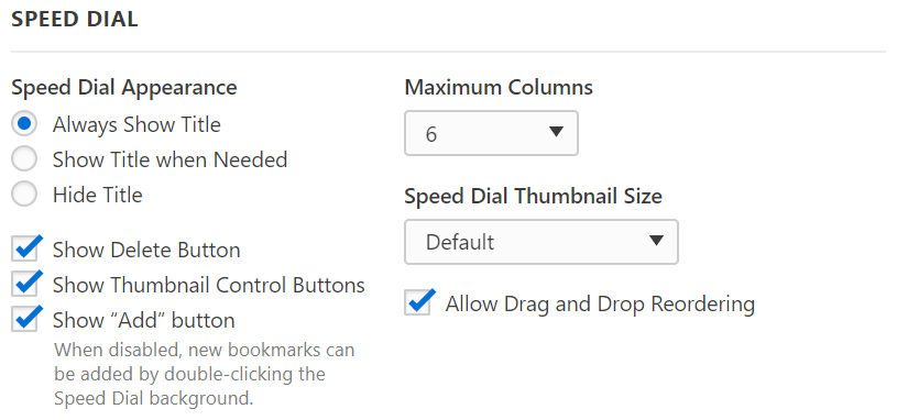 Configurações do Speed Dial