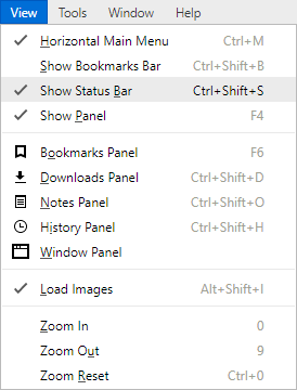 Screenshot showing where to Remove/Show the status bar