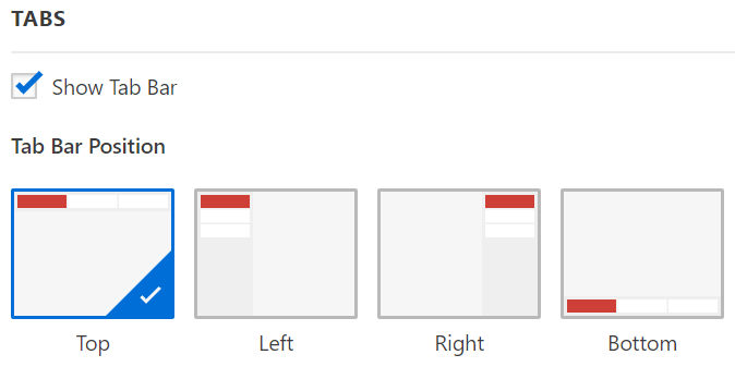 Optionen für die Position der Tab-Leiste in den Einstellungen