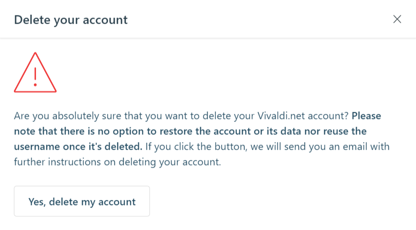 Delete account confirmation dialog