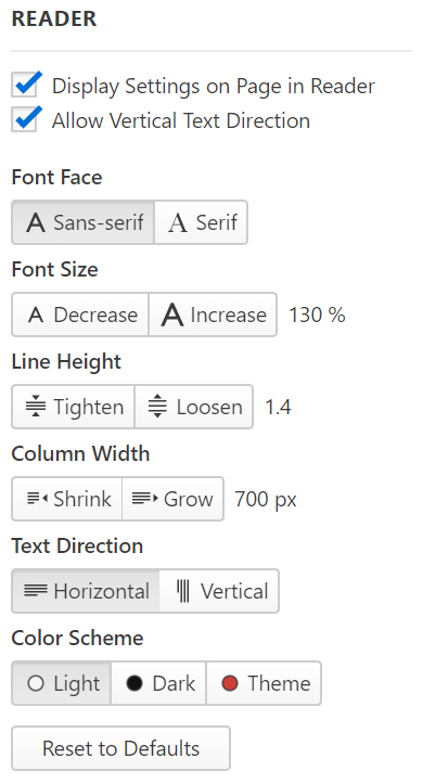 Reader View Settings