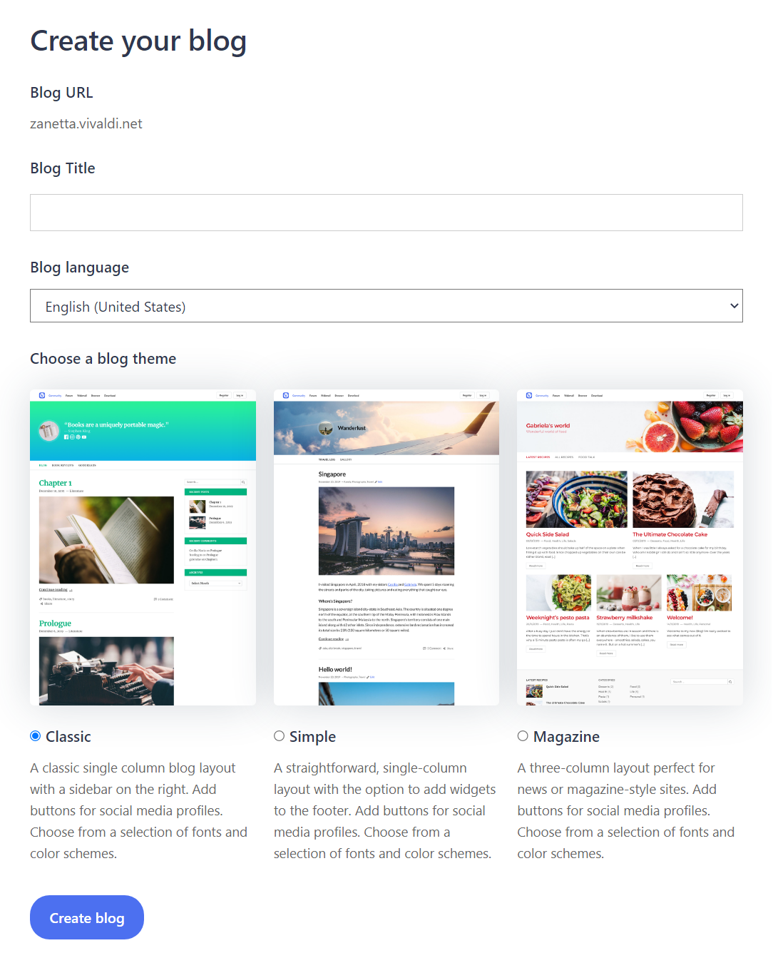 Create a blog page