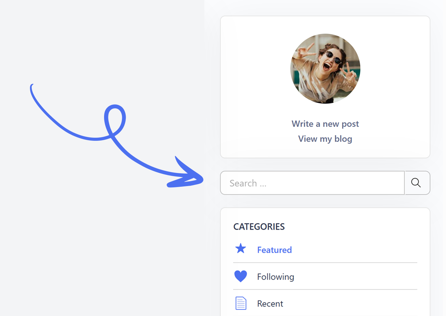一个指向 blogs.vivaldi.net 搜索栏的箭头。