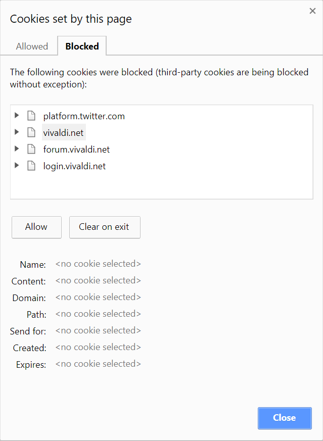 Blocked cookies