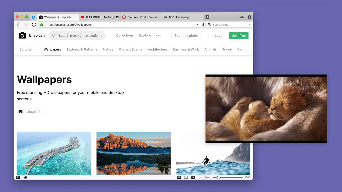 Pop out Video (picture in picture) window in Vivaldi browser