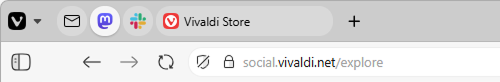 Tab Bar in the Vivaldi browser with  3 pinned tabs.
