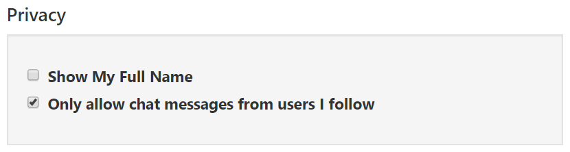 "Only allow chat messages from users I follow" setting