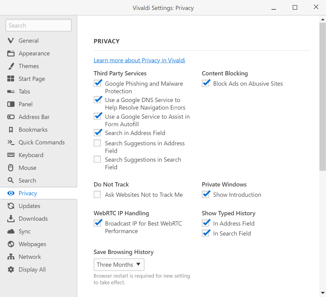 Privacy Settings Vivaldi Browser Help