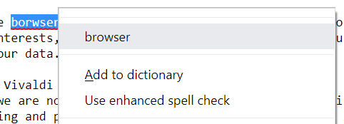 Example of spell check being used