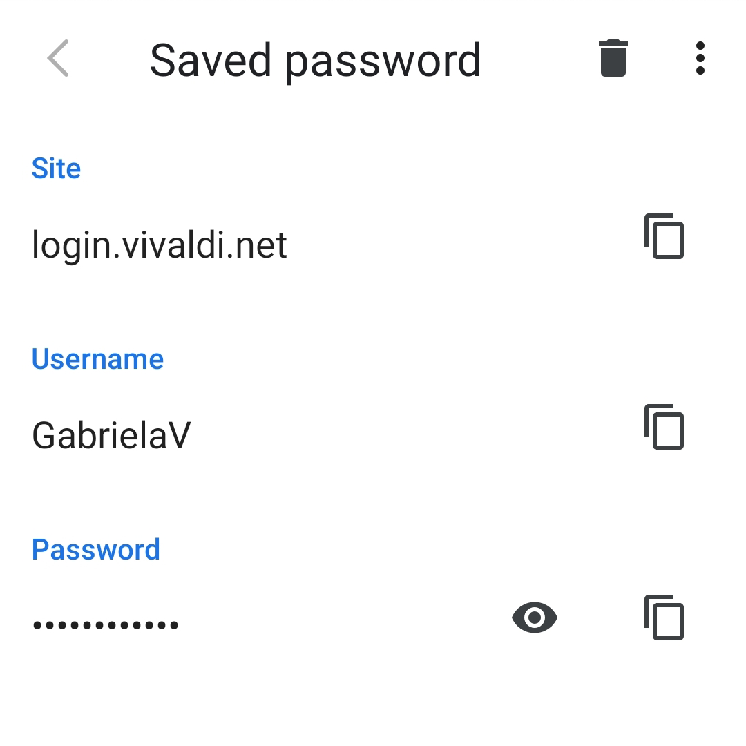 Saved password entry