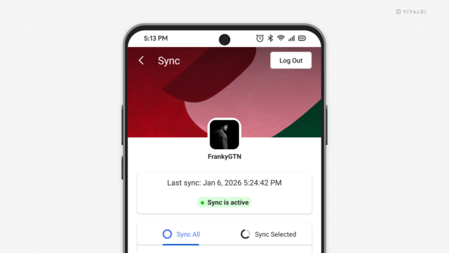 Sync Settings page in Vivaldi on Android.