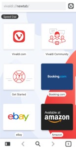 Vivaldi Android Start Page displaying Speed Dials