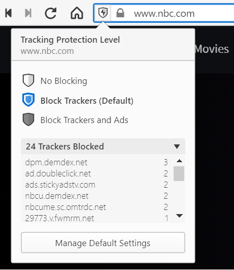 Content Blocking menu