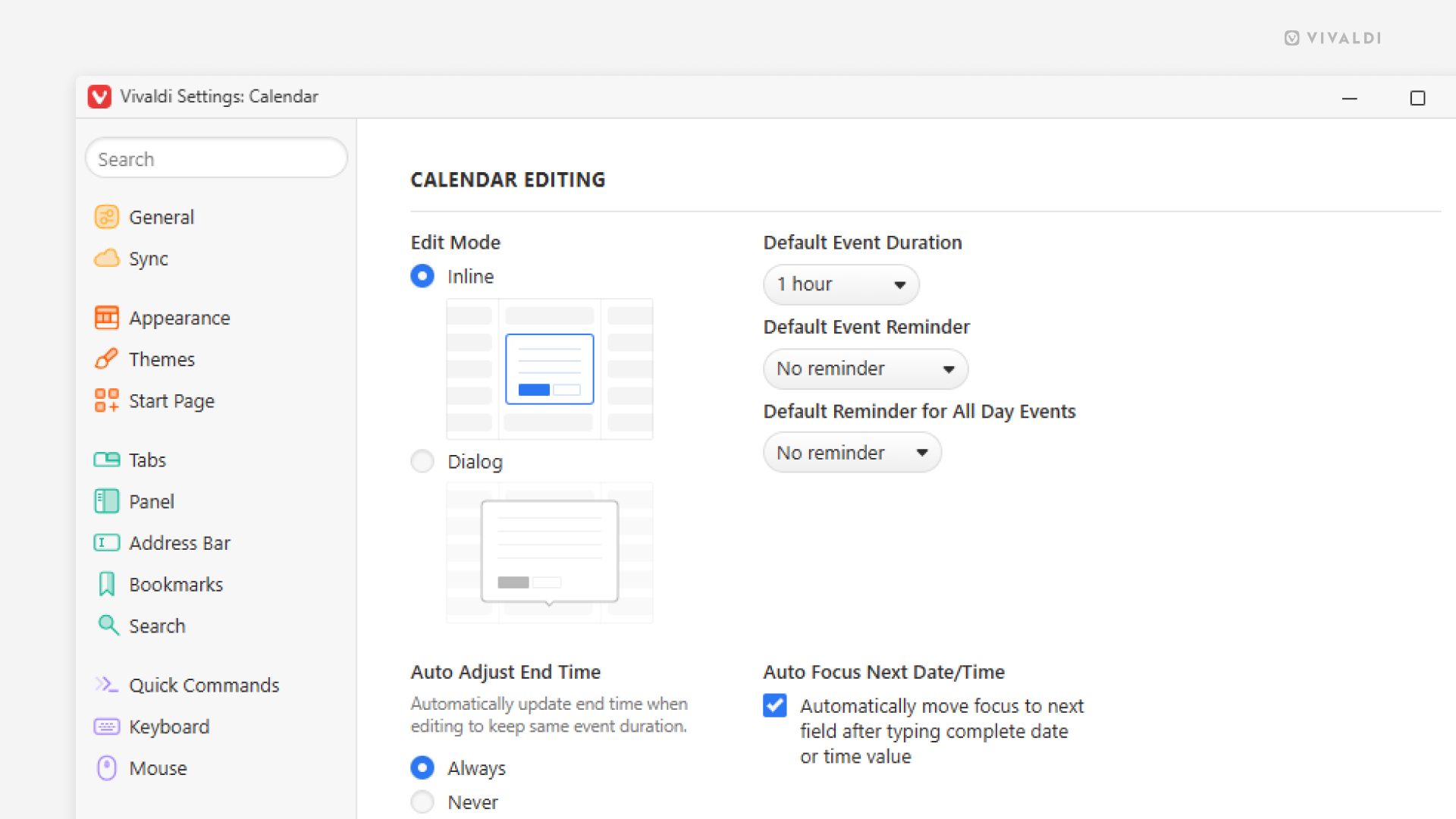 Calendar Settings | Vivaldi Browser Help