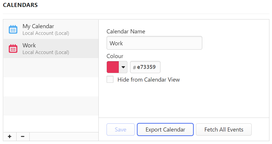 Exportación de un calendario en Opciones del calendario