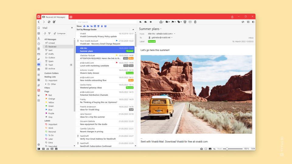 Mail, Search and Toolbars – Vivaldi Browser snapshot 2867.4