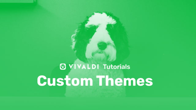 Illustration with green background and a dog + the title Custom Themes as an overlay