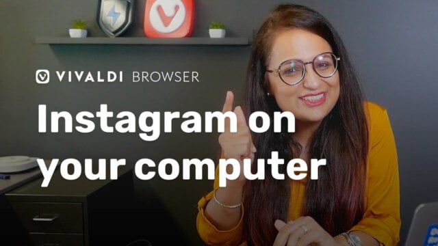 Picture of Vivaldi colleague with following title as overlay "How to post on Instagram from your computer"
