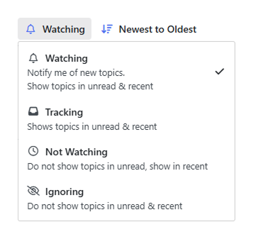 Меню за следене и подминаване на категории на форума.