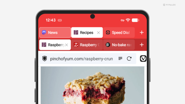 Vivaldi on Android with Two-Level Tab Stacks.