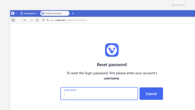 Password reset page on vivaldi.net.