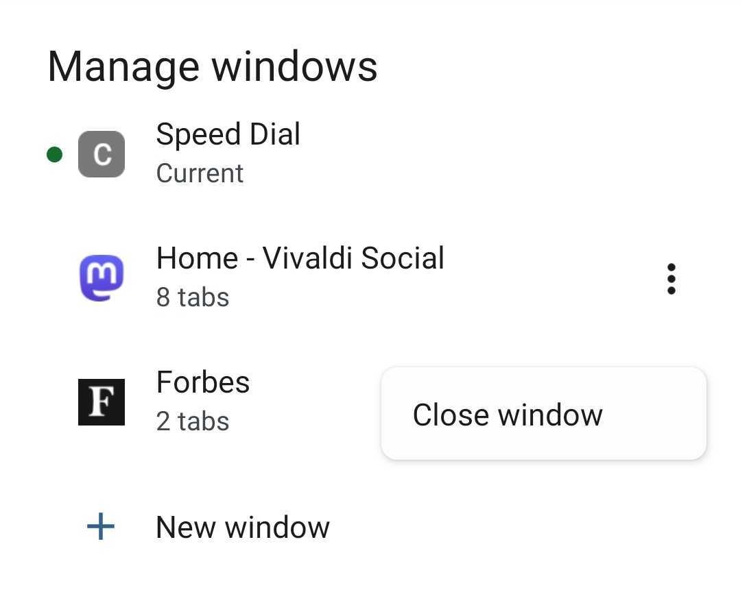 Окна на Android | Vivaldi Browser Help