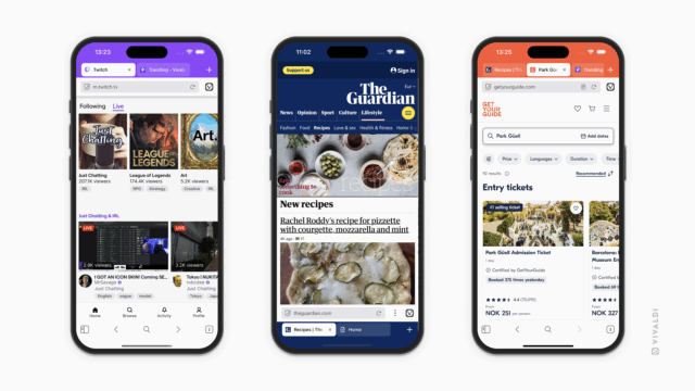 Vivaldi on iOS with 3 different Themes.