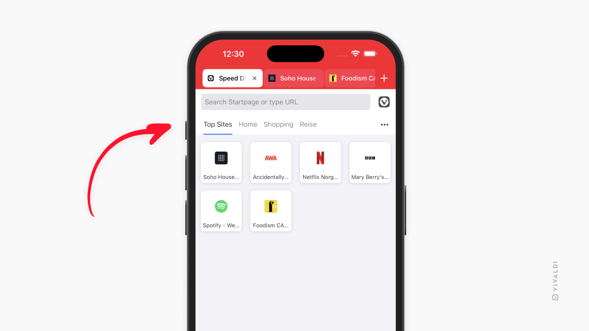 Start Page in Vivaldi on iOS open on Top Sites.