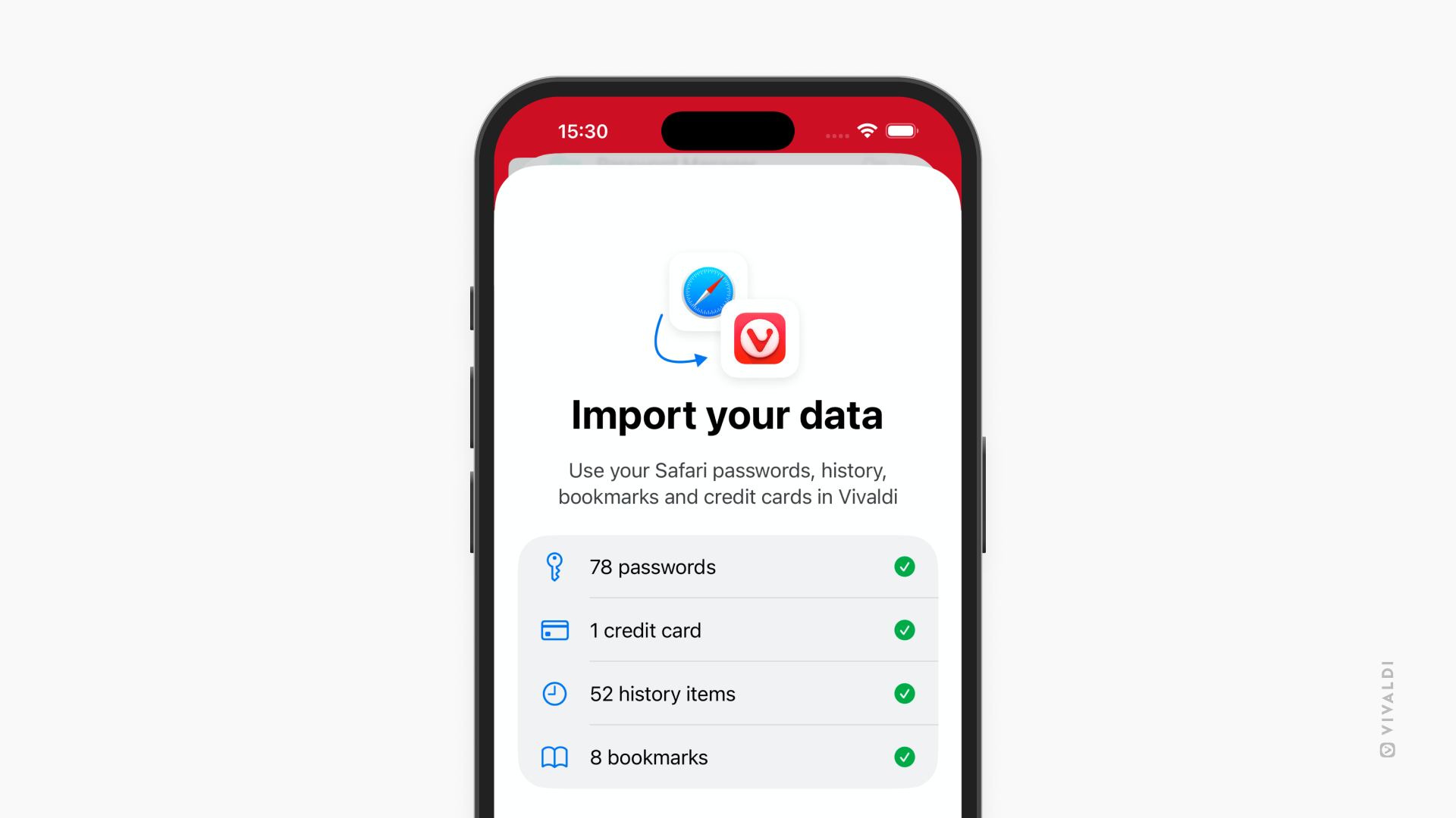 Import from Safari tool in Vivaldi on iOS.