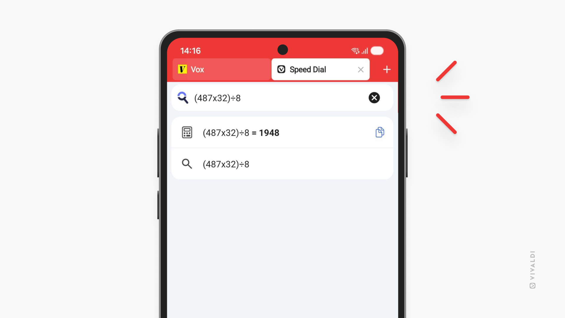 Calculation being done in Vivaldi on Android's Address Field.